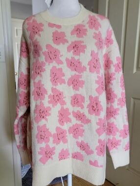 Frnch Crewneck Floral Knit Sweater - Pink & Cream